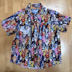 RSVLTS Bluey Primary Pals Youth Button-Up Shirt Small Graphic Cartoon NWT